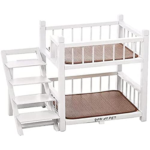 Haustier-Etagenbett für kleine Hunde – Doppelschichtiger Holzrahmen mit Treppe und erhöhter Sitzstange, ideal für kleine/mittelgroße Hunde und Katzen, bequemes und stilvolles Design von Generisch