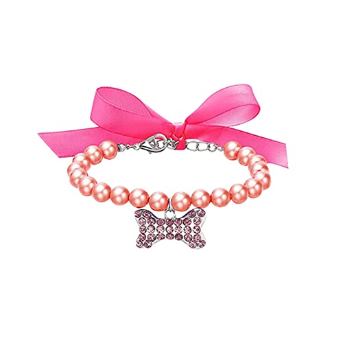 Haustier-Perlenhalsband für kleine Haustiere, Katzen, Hunde, Halsband, Hundeknochen, Verstellbarer Anhänger, Schmuck Schmales Hundehalsband (Hot Pink, S) von Generisch