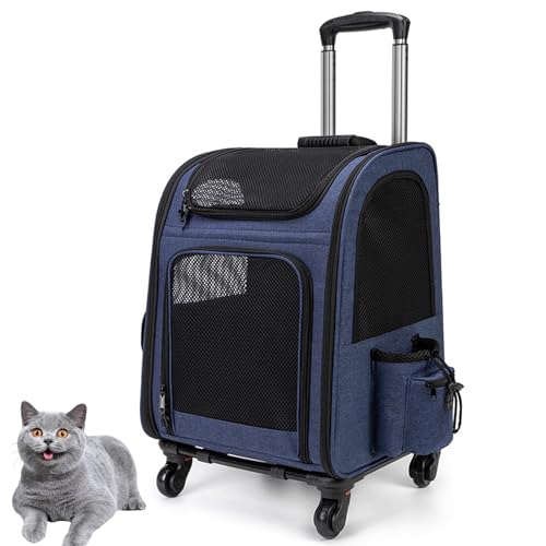 Haustier Rucksack Tragetasche mit Rollen, 2-in-1 Hund & Katze Transportrucksack Atmungsaktive Multi-Pocket Reisetasche für Haustiere von Generisch