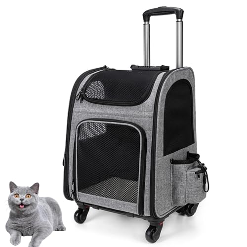 Haustier Rucksack Tragetasche mit Rollen, 2-in-1 Hund & Katze Transportrucksack Atmungsaktive Multi-Pocket Reisetasche für Haustiere von Generisch