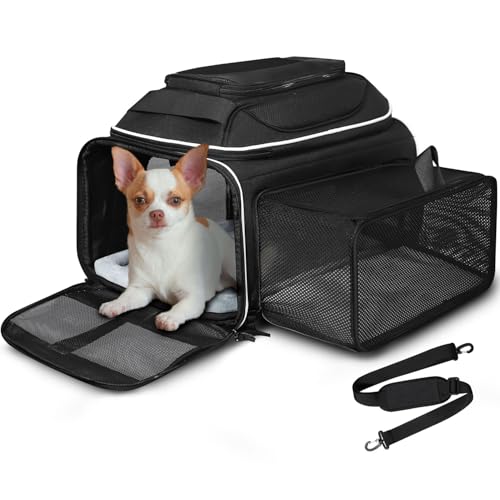 Haustier-Tragetasche für kleine Katzen und Hunde, weiche Seiten, von Fluggesellschaften zugelassen, erweiterbares Design, verschließbare Sicherheitsreißverschlüsse, kratzfestes Netz, 43,2 x 33 x 24,1 Haustier-Tragetasche für kleine Katzen und Hunde, weiche Seiten, von Fluggesellschaften zugelassen, erweiterbares Design, verschließbare Sicherheitsreißverschlüsse, kratzfestes Netz, 43,2 x 33 x 24,1 von Generisch