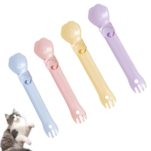 Haustierlöffel, Katzenlöffel für Nassfutter,4X Happy Spoon Stick Feeder mit Kamm - Nassfutterspender für Katzen, Katzenstreifen-Quetschlöffel, leckbarer Katzenfütterungslöffel für leckende Leckereien von Generisch