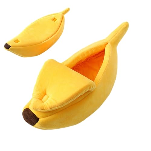 Hunde-Bananenbett – warmes Haustierbett in Bananenform, warmes Katzenbett, Winter-Baumwollkissen, Korallen-Fleece-Haustierbett, mehrfarbiges Schlafbett für Kätzchen, Chinchillas, Hamster, kleine von Generisch