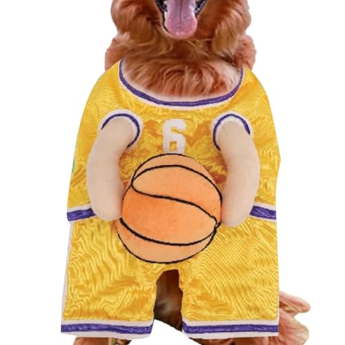 Hunde-Basketball-Kostüm mit Ball, Basketball-Hunde-Halloween-Kostüm, Hunde-Basketball-Spieler-Kostüm mit Ball, Hunde-Halloween-Kostüme, Basketball-Spieler-Hundekostüm (Gelb, S) von Generisch