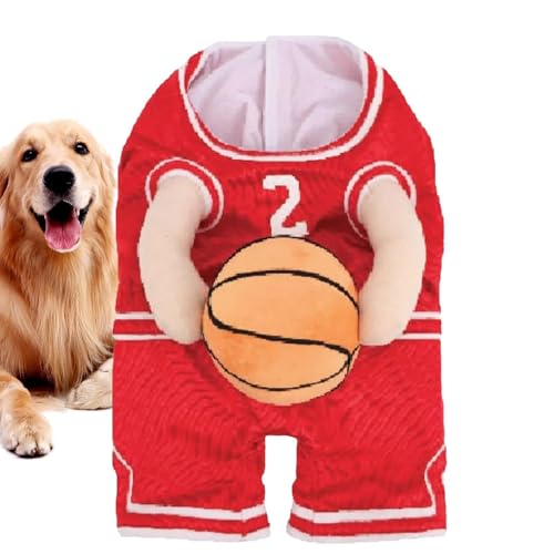 Hunde-Basketball-Kostüm mit Ball, Weihnachts-Basketball-Outfit, lustiges Halloween-Kostüm, realistisches Hundeoutfit für Halloween-Party, Maskerade (M, Rot) von Generisch