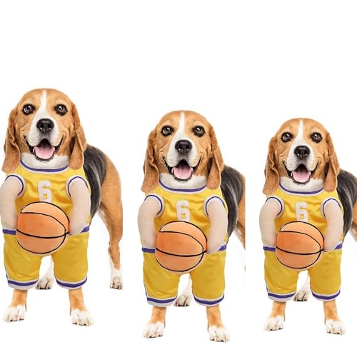 Hunde-Basketballkostüm, Basketballspieler-Kostüm, Basketball-Hundekostüm, Hunde-Basketball-Kostüm mit Ball, Hundekostüme für mittelgroße Hunde, lustiges Sport-Outfit, Cosplay, Halloween-Kostüm von Generisch