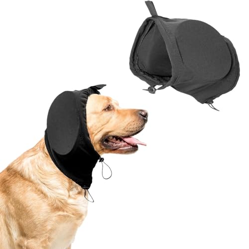 Generisch Hunde-Ohrenschützer, Lärmschutz, Winter, Hundekopfwickel mit Kordelzug, Hundeohrschutz, beruhigendes Stirnband, Polyester, Schwarz, L (ohne Maße) von Generisch