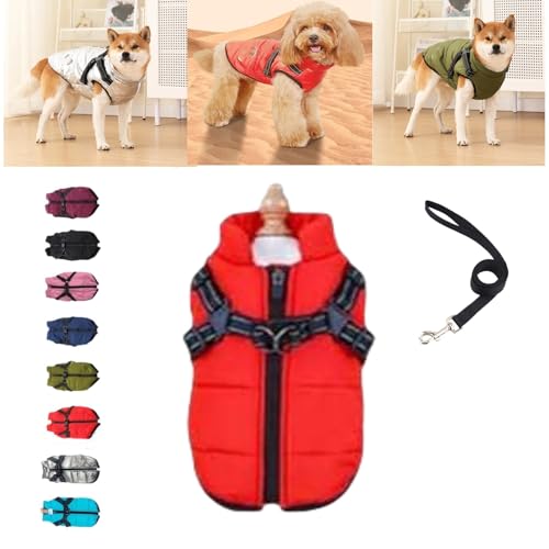 Hunde-Wintermantel, 3-in-1-Winterjacke für Hunde, mit Geschirr, wasserdicht, winddicht, mit Reißverschluss, für kleine, mittelgroße und große Hunde (Rot, XXXXL) von Generisch