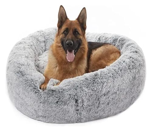 Hundebett, extra groß, Anti-Angst, waschbar, Plüsch, rund, 114 cm, beruhigendes Donut-Hundebett (dunkelgrau) von Generisch