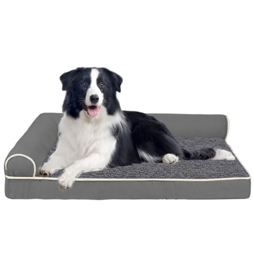 Hundebett aus Memory-Schaum, Größe M, mit L-förmiger Nackenrolle, orthopädische Hundebetten für Kiste, Haustier-Couch, Schlafsofa für große Hunde, waschbar, rutschfeste Unterseite von Generisch