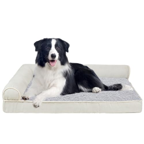 Hundebett aus Memory-Schaum, Größe M, mit L-förmiger Nackenrolle, orthopädische Hundebetten für Kiste, Haustier-Couch, Schlafsofa für große Hunde, waschbar, rutschfeste Unterseite von Generisch