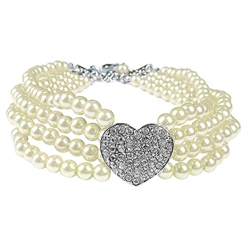 Hundehalsband GroßE Hunde Perlen Diamanten Hundehalsband Haustier Hundekette Katzenhalsband Verstellbares Hundehalsband Flash Hundehalsband (White, L) von Generisch