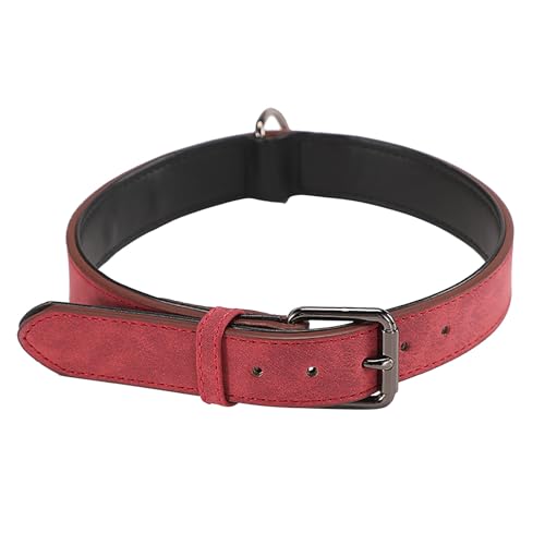 Hundehalsband aus PU-Leder, verstellbar, weich gepolstert, für kleine, mittelgroße und große Hunde, Fliege für Hunde, Leder (Rot, L) von Generisch