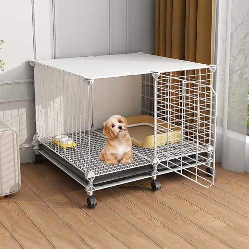 Hundekäfig für mittelgroße Hunde - Indoor Pet Kennel mit großem Platz, Tablett und Rädern - Praktischer und vielseitiger Haustierkäfig für kleine bis große Hunde (70 x 45 x 56 cm) von Generisch