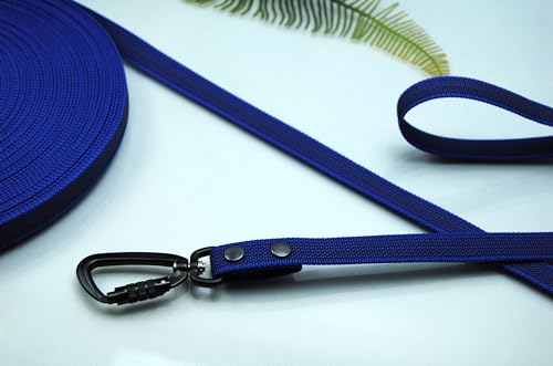 Hundeleine Grip Blau 20mm Twist Lock Sicherheitshaken Schleppleine Fährtenleine Führleine (15m ohne Schlaufe) von Generisch