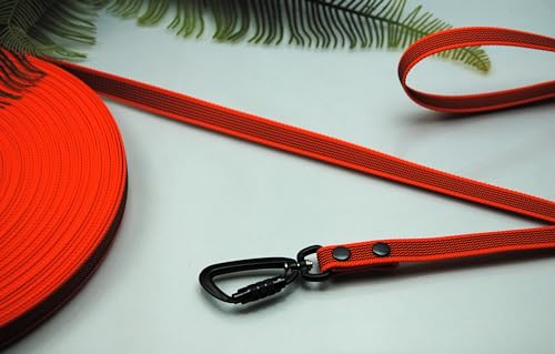 Hundeleine Grip Orange 20mm Twist Lock Sicherheitshaken Schleppleine Fährtenleine Führleine (15m mit Schlaufe) von Generisch