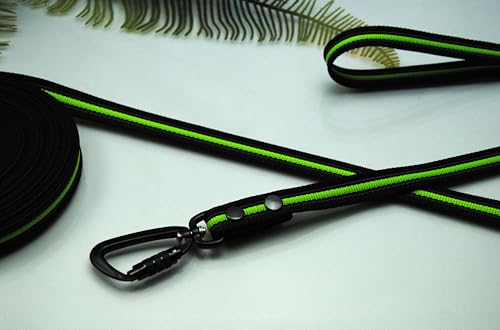 Hundeleine Grip Schwarz-Neon 20mm Twist Lock Sicherheitshaken Schleppleine Fährtenleine Führleine (15m ohne Schlaufe) von Generisch