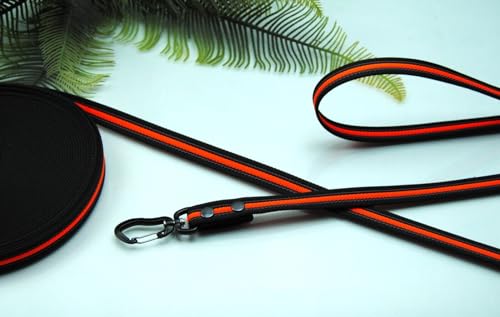 Hundeleine Grip Schwarz-Orange 20mm Aluminium-Strong Schleppleine Fährtenleine Führleine (20m mit Schlaufe) von Generisch