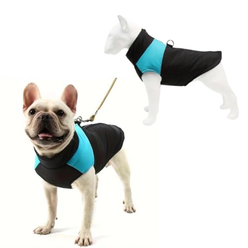 Hundepufferjacke, warm, winddicht, wasserdicht, mit Rücken-Traktionsring, für kleine und mittelgroße Hunde (bitte überprüfen Sie die Größentabelle) (Blau und Schwarz, Größe 3XL) von Generisch