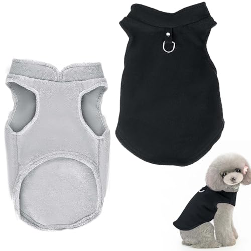 Hundepullover Kleine Hunde, 2Packungen Hundejacke Winter Hundemantel Für Kleine Hunde, Hundemantel Fleece mit D-Ringen Hundejacke Winter Für Innen- und Außenkleidung (Schwarz, grau) von Generisch