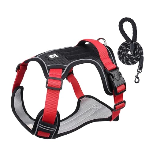 Hundetrainingsgeschirr Atmungsaktiv Reflektierend Hundegeschirr Einstellbar Hundegeschirr Flexibel Hunde Zuggeschirr Dog Harness Collar Set für Spaziergang Joggen Wandern von Generisch