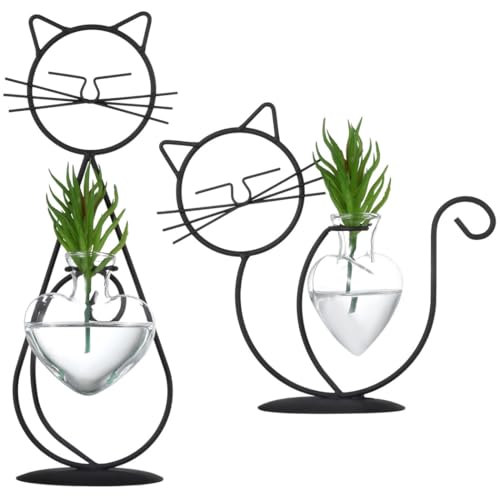 Hydrokultur-Vasen für den Innenbereich, 2 Eisen-Pflanzenständer mit Glaszwiebeln für die Anzucht, niedlicher Farnhalter im Katzen-Stil, Glas-Terrarium-Set Hydrokultur-Vasen für den Innenbereich, 2 Eisen-Pflanzenständer mit Glaszwiebeln für die Anzucht, niedlicher Farnhalter im Katzen-Stil, Glas-Terrarium-Set von Generisch