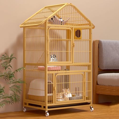 Indoor DIY Katzengehege mit Universalrad und Isomatte | Faltbarer Katzenkäfig für 1-3 Katzen | Metalldraht Katzenlaufstall mit abnehmbaren Haustierzwingern | Indoor DIY Katzenhütte mit Rollen von Generisch