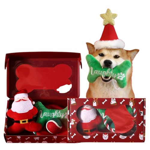 Interaktive Hundespielzeug Weihnachten Hunde – Interaktive Spielzeug Geschenkbox mit Plüsch-Knochen, Bällen, Frisbee & Santa Claus Geräuschen –Perfektes Haustier Set von Generisch