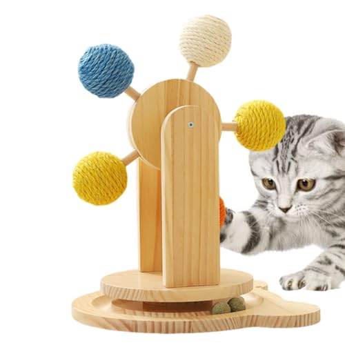 Interaktiver Kratzbaum für Kätzchen, interaktives Holz-Kratzbrett, drehbar, Haustier-Übung, Katzenminze, Spielzeug, Krallenschärfen mit 5 Sisalbällen für Indoor-Katzen von Generisch