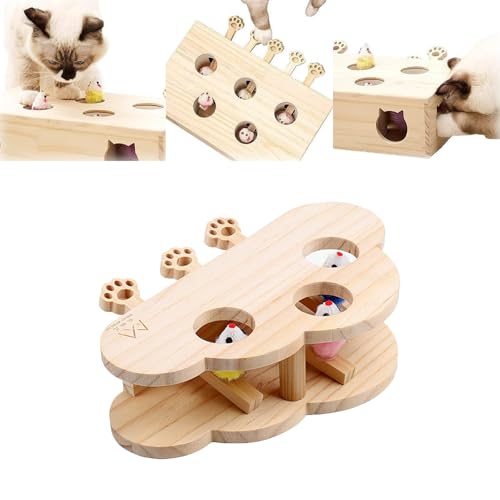 Interaktives Katzenspielzeug Holz Spielzeu Maulwurf Maus, 3-in-1-Katzenkratzbrett Und Spielzeug, Interaktives Katzenspielzeug, Katzen-Anreicherungsspielzeug für Hauskatzen, Katzenspielzeug (#A) von Generisch