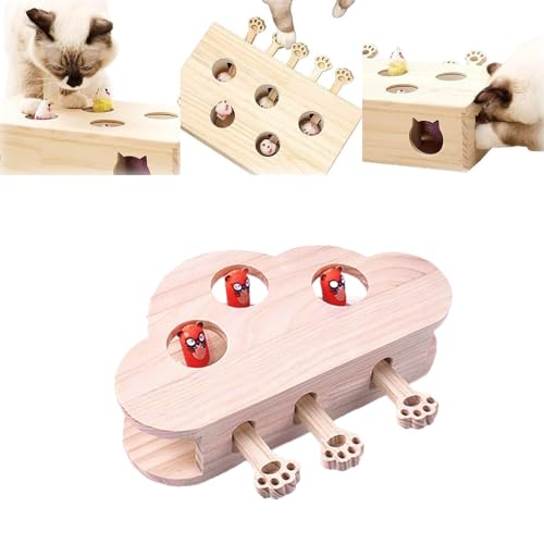 Interaktives Katzenspielzeug Holz Spielzeu Maulwurf Maus, 3-in-1-Katzenkratzbrett Und Spielzeug, Interaktives Katzenspielzeug, Katzen-Anreicherungsspielzeug für Hauskatzen, Katzenspielzeug (#B) von Generisch