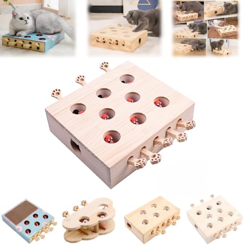 Interaktives Katzenspielzeug Holz Whack-a-Mole Design 3-in-1 Puzzlebox mit Federmaus (8-Loch-Puppe) von Generisch