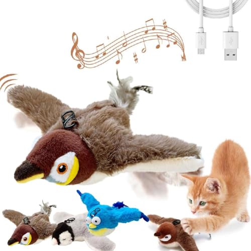 Interaktives Zwitscher-Vogel-Katzenspielzeug, 2025 Neues Flying Interactive Flapping Chirping Bird Cat Toy, Flying Bird Cat Toy for Indoor Adult Bored Cats, Interactive Cat Bird Toys With Feather Tail von Generisch