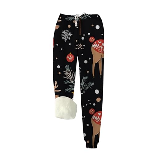 Jogginghose Damen Baggy Mit Kordelzug Weihnachtsdruck Sporthose Bequeme Freizeithosen Warme Elastische Taille Thermohose Weich Winter Christmas Hose Weihnachten Geschenk von Generisch