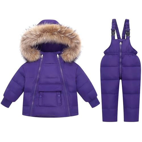 Jungen Und Mädchen Winter Baby SkianzüGe Verdickte Daunenjacke Kinder Skibekleidung Jungen Schneeanzug Kapuze Mädchen Winddicht Warme Zweiteiliger Skianzug + Skihosenanzug von Generisch