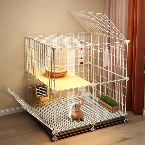 Kaninchenstall, transparent, zweistöckig, für den Innenbereich, Meerschweinchenhaus, Upgrade-Design mit geräumigem Wohnbereich, ideal für Kaninchen und Meerschweinchen (74 x 47 x 76 cm) von Generisch