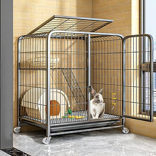 Kaninchenstall Hasenkäfig Indoor Outdoor mit Oberseite, Zweistöckiger Hasenkäfig mit Rädern und tiefer auslaufsicherer Wanne - Meerschweinchenkäfig von Generisch