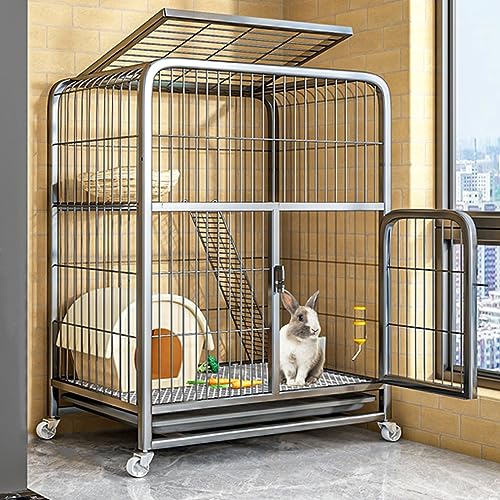 Kaninchenstall Hasenkäfig Indoor Outdoor mit Oberseite, Zweistöckiger Hasenkäfig mit Rädern und tiefer auslaufsicherer Wanne - Meerschweinchenkäfig von Generisch