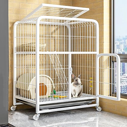 Kaninchenstall Hasenkäfig Indoor mit Oberseite, Zweistöckiger Hasenkäfig mit Rädern und tiefem auslaufsicherem Tablett - Indoor Outdoor Meerschweinchenkäfig von Generisch