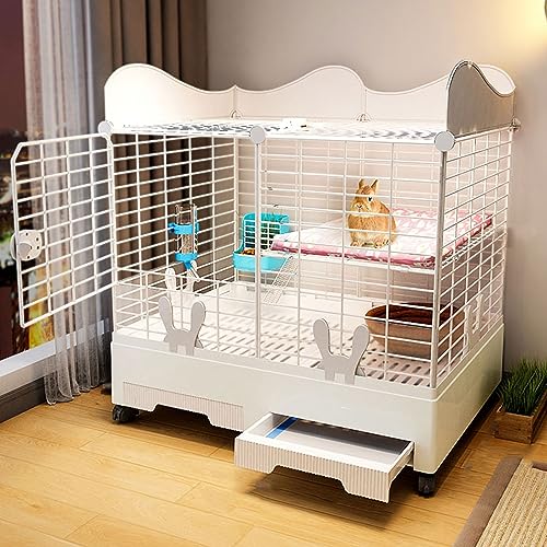 Kaninchenstall Indoor Bunny Cage - Doppelschichtiges Design mit Oberlicht, leicht zu reinigen, großes Fassungsvermögen und erhöhter Schallwand für komfortables Wohnen von Generisch