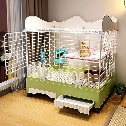 Kaninchenstall Indoor Bunny Cage - Doppelschichtiges Design mit Oberlicht, leicht zu reinigen, großes Fassungsvermögen und erhöhter Schallwand für komfortables Wohnen von Generisch