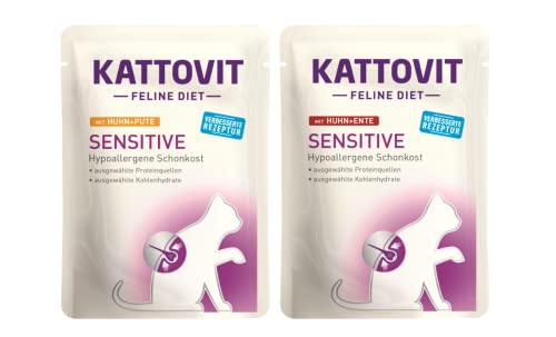 Kattovit Feline Diet Sensitive Bundle 20x 85g / 10x Huhn&Ente und 10x Huhn&Pute/Zur Minderung von Ausgangerzeugnis- und Nährstoffintoleranzerscheinungen von Finnern GmBH