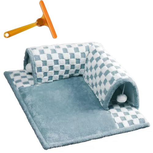 Katze Teppich Tunnel, lustige abnehmbare Tunnel Bett, 2-in-1 Plüsch kariert, niedliche Katze Spielen Teppich, langlebig Flauschige Teppich, kreative Katze Höhle Tunnel(L: 72 * 64cm,A: himmelblau) von Generisch