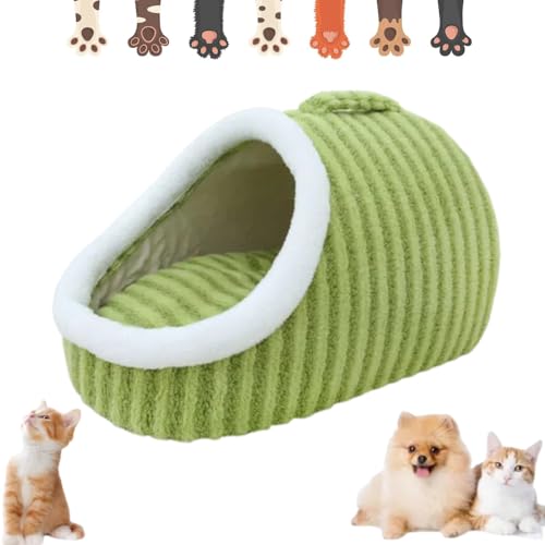 Katzen-Hausschuh-Bett gemütliche Katzenhöhle, kleines Hundebett für den Innenbereich, Haustier-Versteckbett, rutschfestes Flauschiges Katzen-Sofa (S,Green) von Generisch