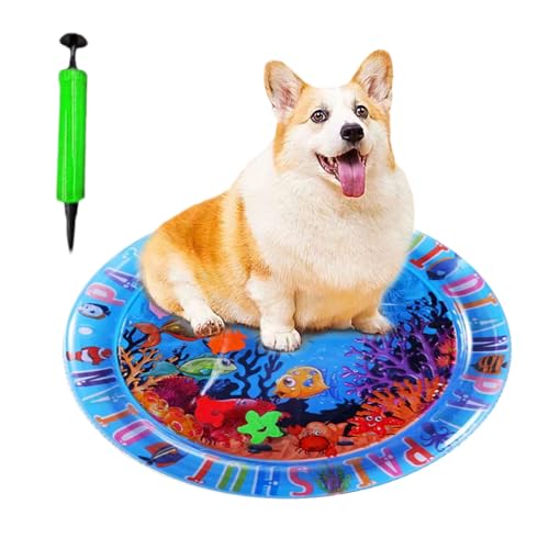 Katzen Wasser sensorische Spielmatte - Haustier Kühlmatte | PVC Innovative Wassersensormatte mit Fisch im Inneren, Sensor Wasser Spielmatte Katzenspielzeug, sensorische aufblasbare runde Matte, von Generisch