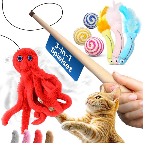 Generisch “Premium Holz Katzenangel Octopus Kraken Spielzeug mit Glöckchen + Sisalball & Fisch – Interaktives Katzenspielzeug für stundenlangen Spielspaß!” von Generisch