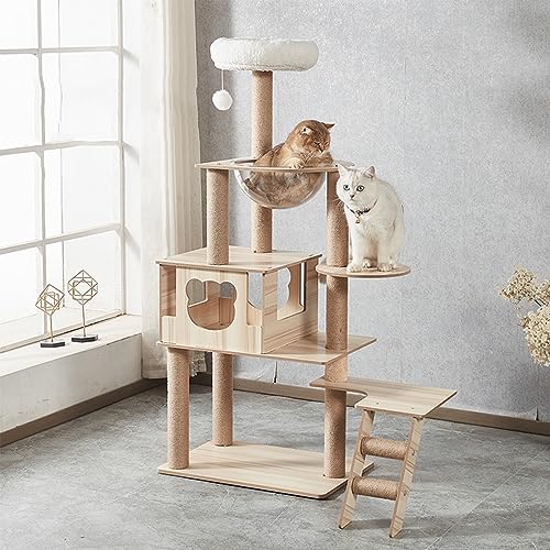 Katzenbaum, moderner Katzenturm mit Katzentoilette, Toilettenabtrennung aus Holz mit großer transparenter Kapsel oben für große dicke Katzen von Generisch