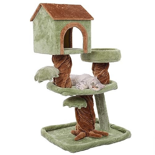 Katzenbaum Katzenturm für Indoor-Katzen – mehrstöckiges gemütliches Plüsch-Katzenhaus mit Kratzstämmen, Haus im Pflanzenstil zum Spielen und Ausruhen von Generisch