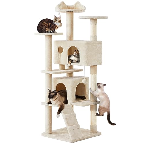 Katzenbaum Katzenturm mehrstufiger Katzenaktivitätsbaum Center Pink 138,5 cm mit Kratzstämmen, Leiter für Kätzchen – Katzenkletterhaus Katzenhütten von Generisch