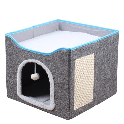 Katzenbett Faltbares Katzenhaus für Indoor-Haustierkatzen, mit flauschigem Ball & Kratzbrett, Haustierwürfelhöhle, großes Kätzchen-Schlafbett für mehrere kleine Haustiere Katzenbett Faltbares Katzenhaus für Indoor-Haustierkatzen, mit flauschigem Ball & Kratzbrett, Haustierwürfelhöhle, großes Kätzchen-Schlafbett für mehrere kleine Haustiere von Generisch